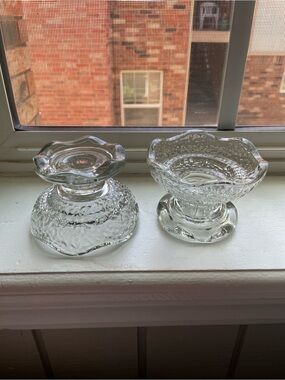 Vintage Anchor Hocking Stax Pebbled Glass 3/4 Way Candle Holders - Set of 2